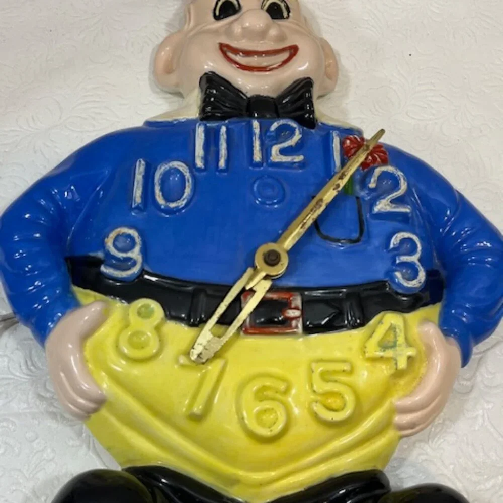 VTG Hand Painted Ceramic Wall Clown Working Clock Decor 13